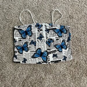 Rue21 Butterfly newspaper Print Crop Tank